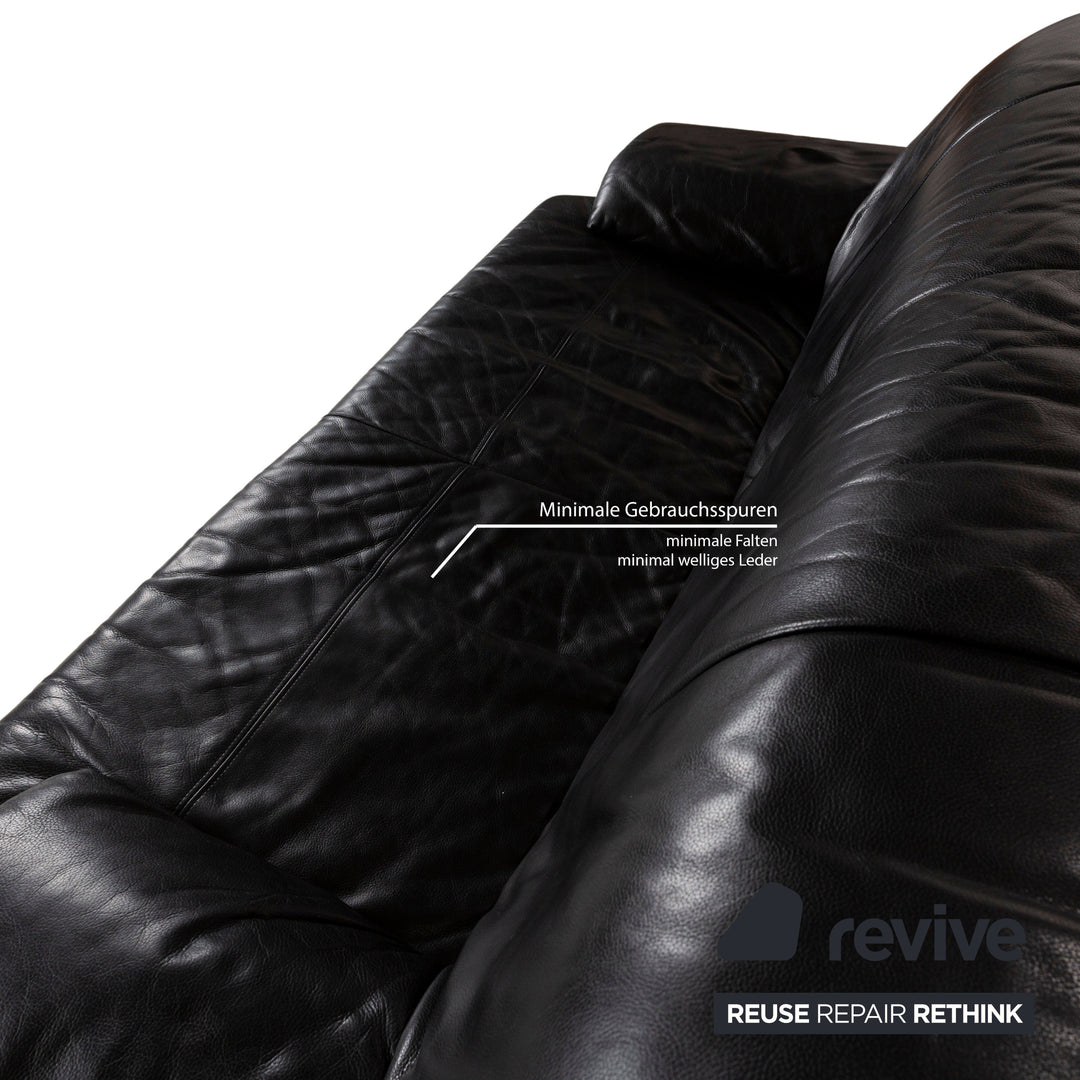 Musterring Leather Three-Seater Black Sofa Couch