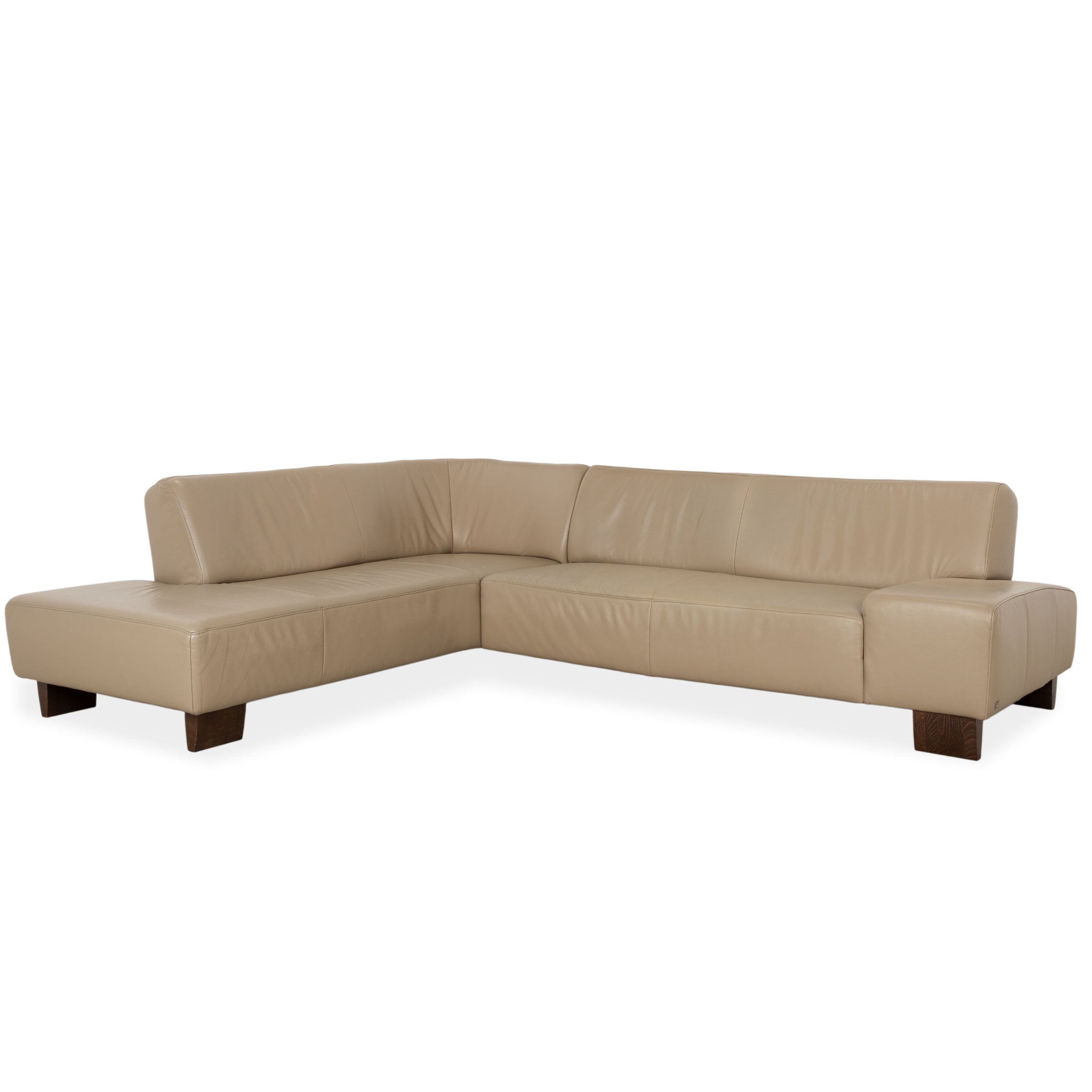 Musterring Leather Wood Corner Sofa Beige Taupe Sofa Couch