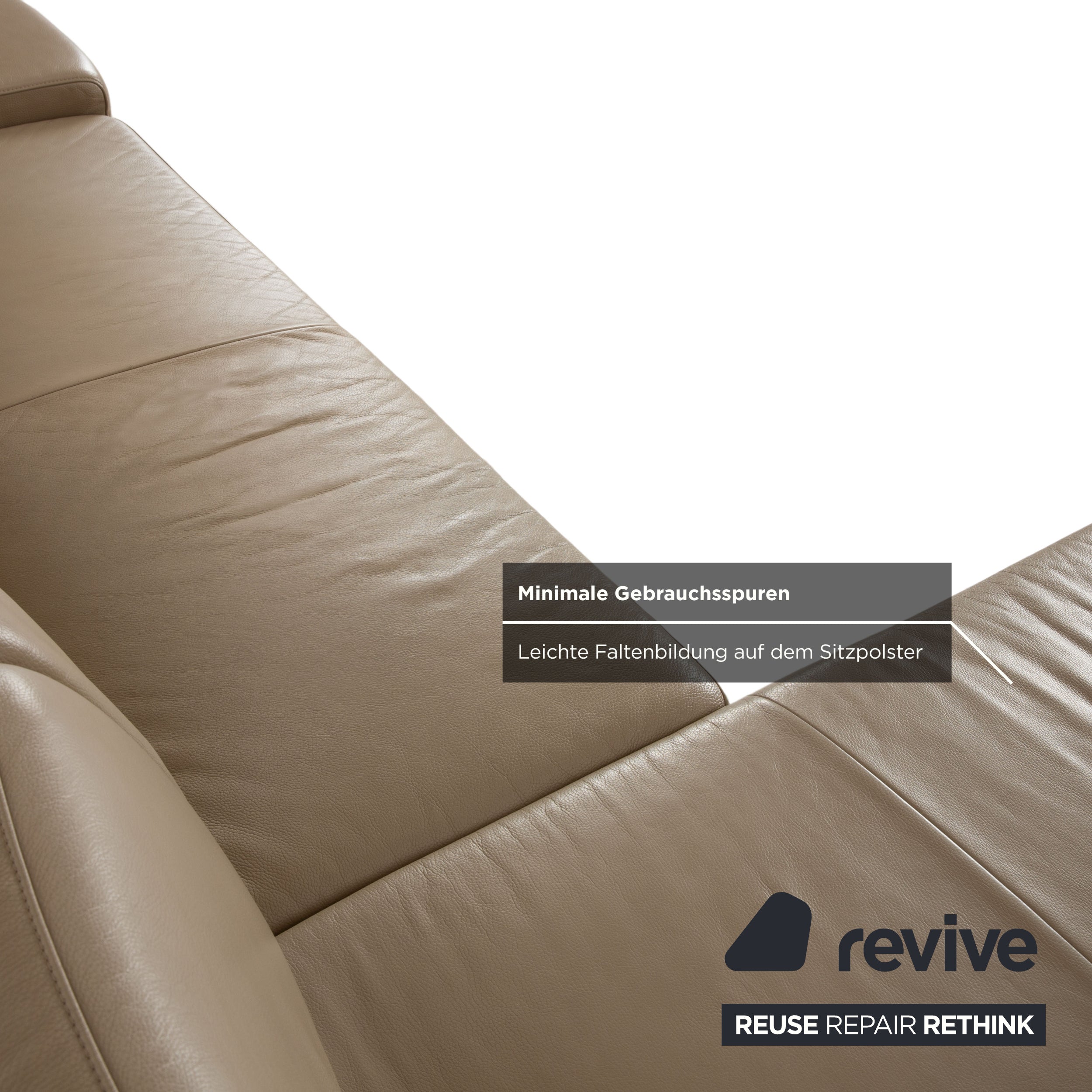 Canapé d'angle en cuir et bois Musterring, beige-taupe