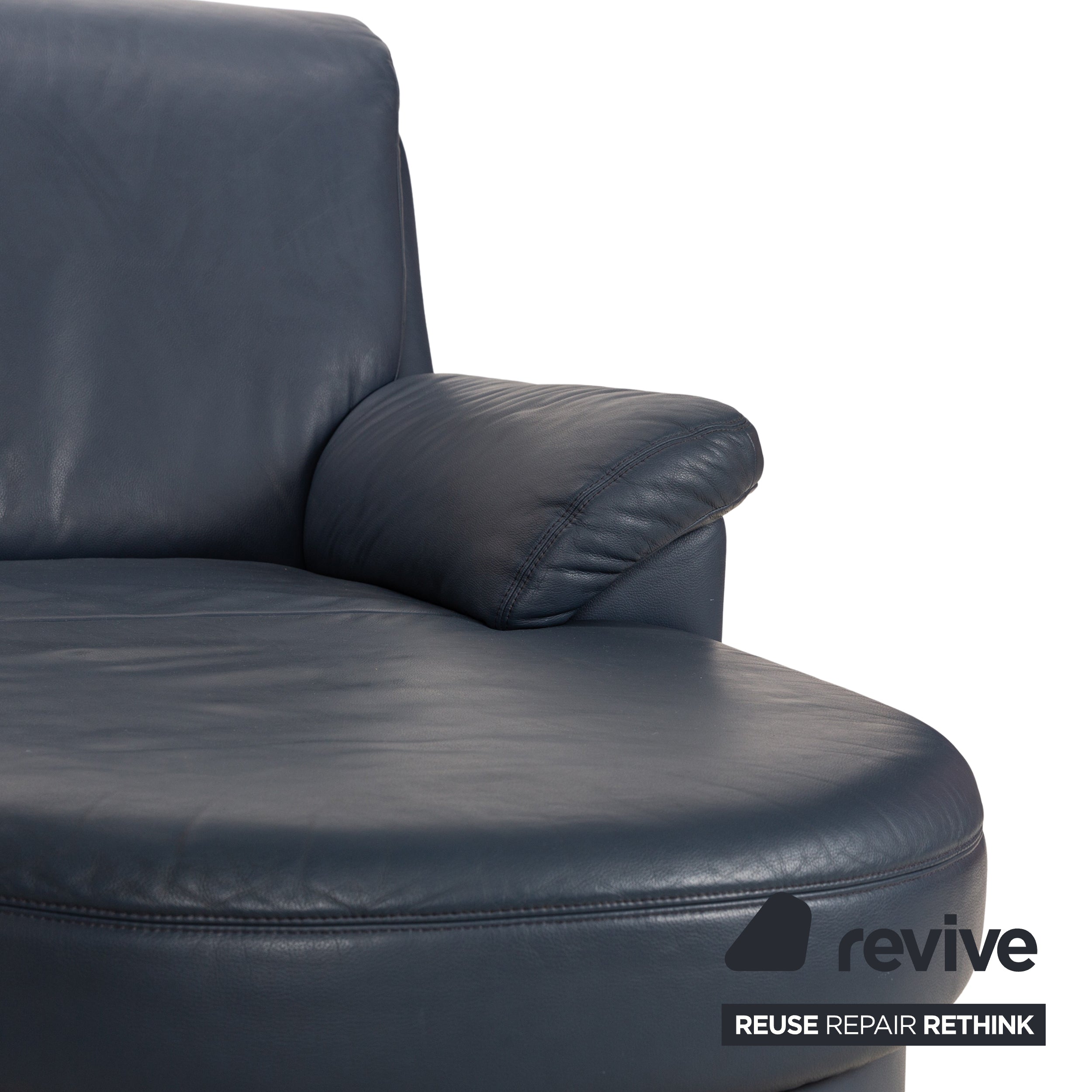 Musterring Leather Corner Sofa Blue Recamiere Right Sofa Couch