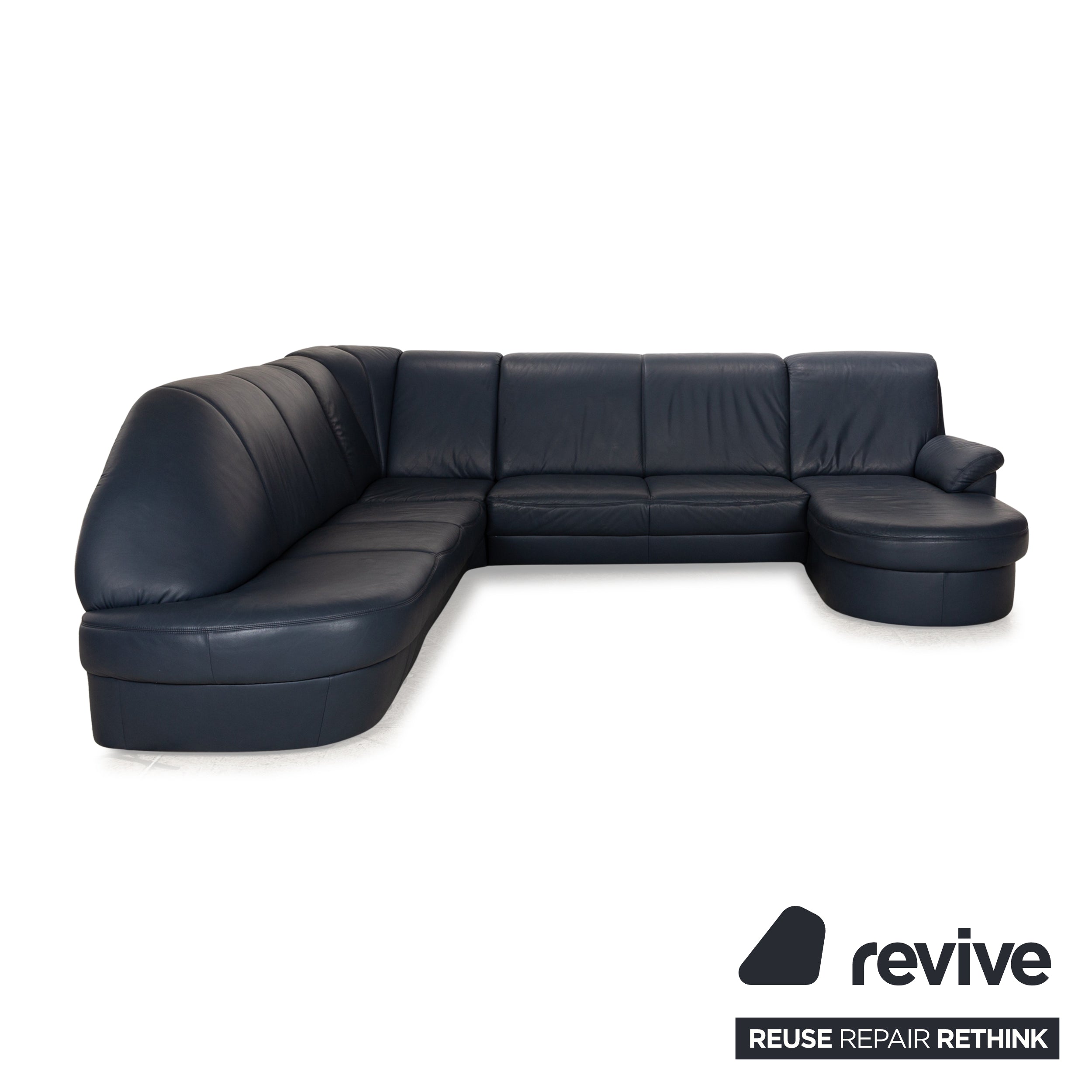Musterring Leather Corner Sofa Blue Recamiere Right Sofa Couch