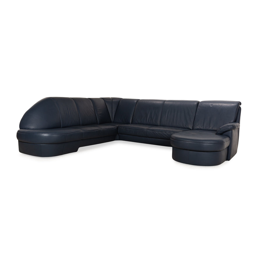 Musterring Leather Corner Sofa Blue Recamiere Right Sofa Couch