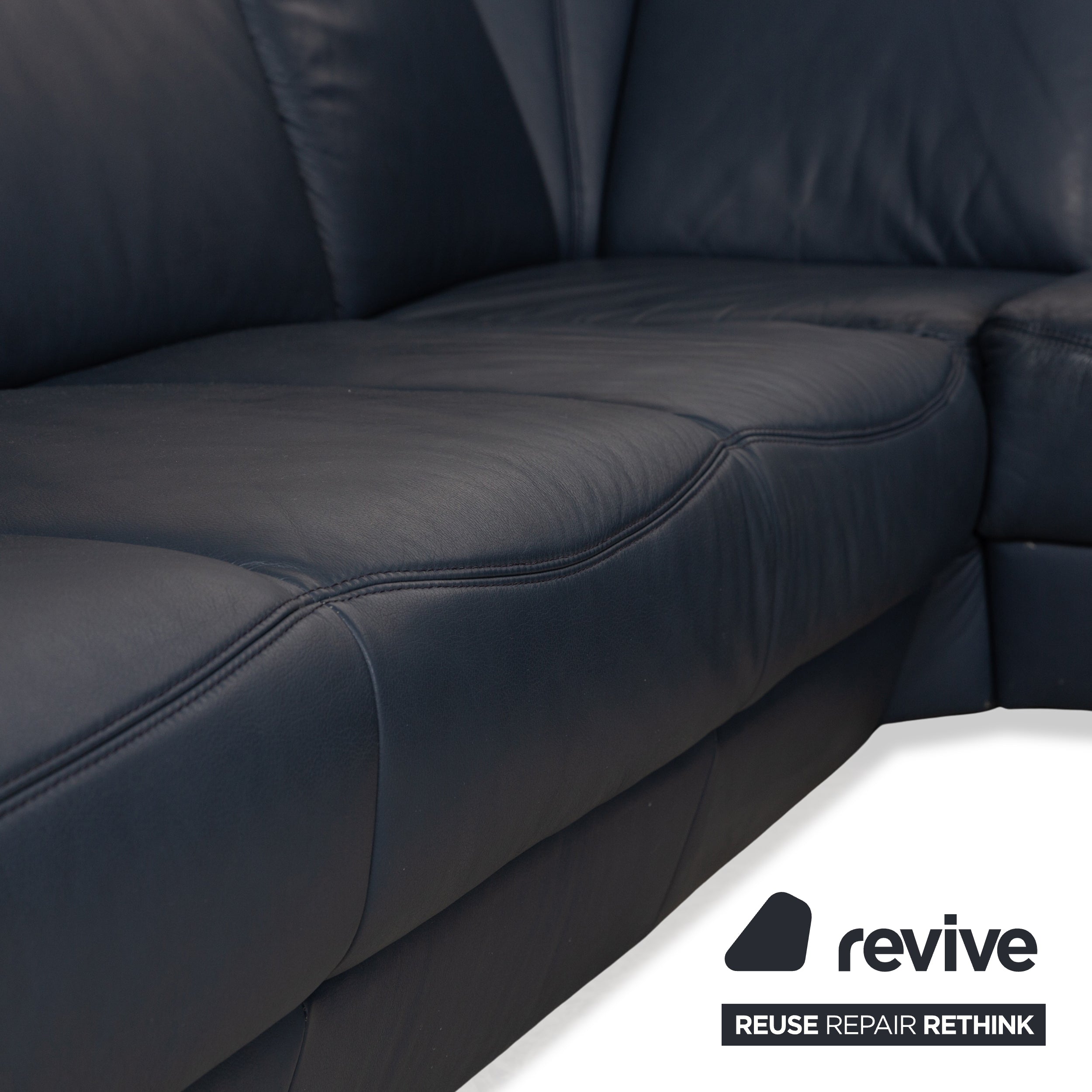 Musterring Leather Corner Sofa Blue Recamiere Right Sofa Couch