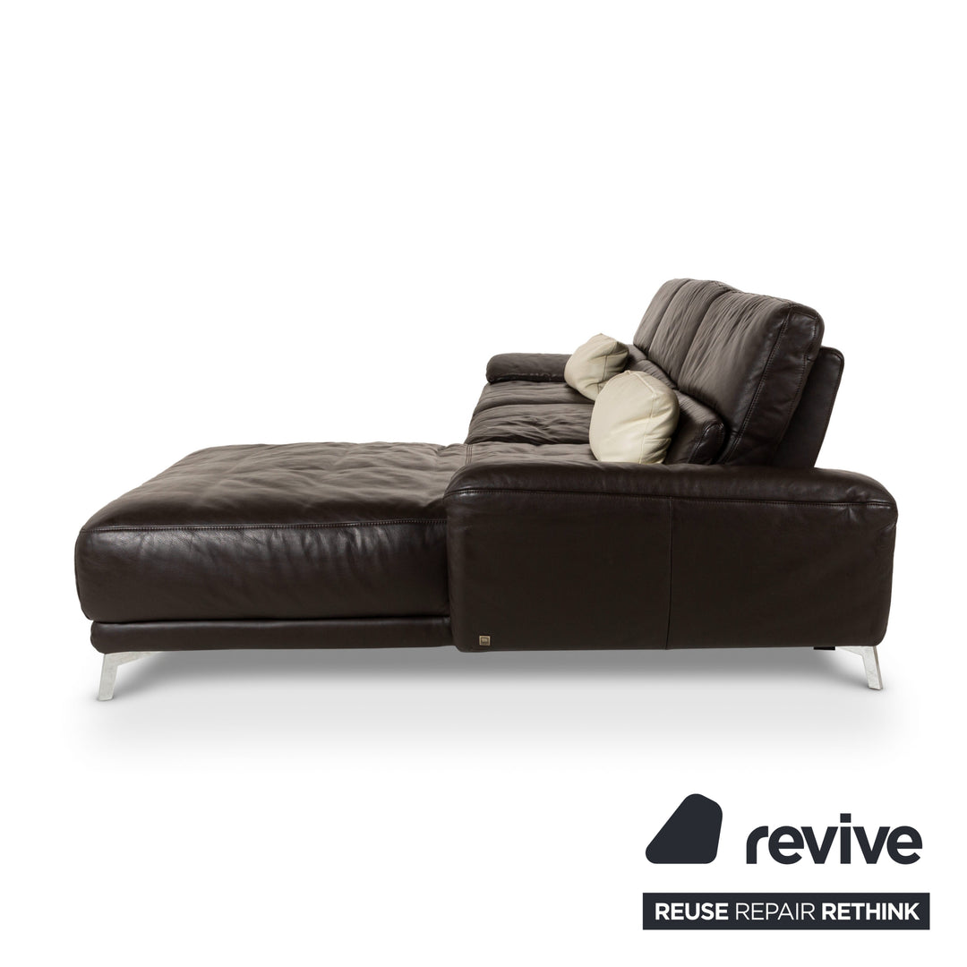 Musterring Leather Corner Sofa Brown Recamiere Right Sofa Couch manual function