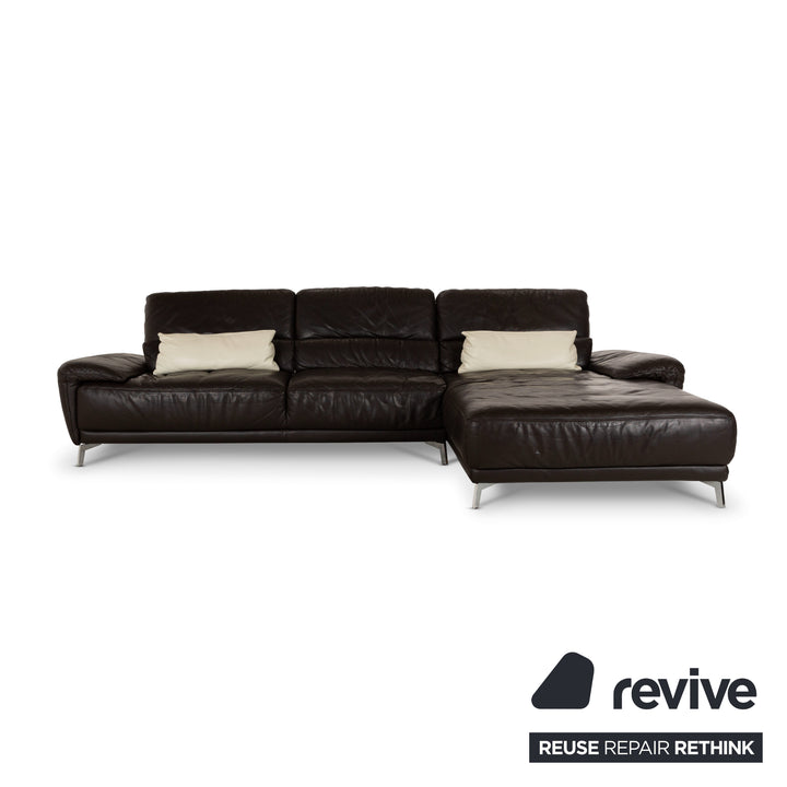 Musterring Leather Corner Sofa Brown Recamiere Right Sofa Couch manual function