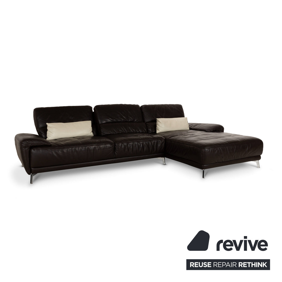 Musterring Leather Corner Sofa Brown Recamiere Right Sofa Couch manual function