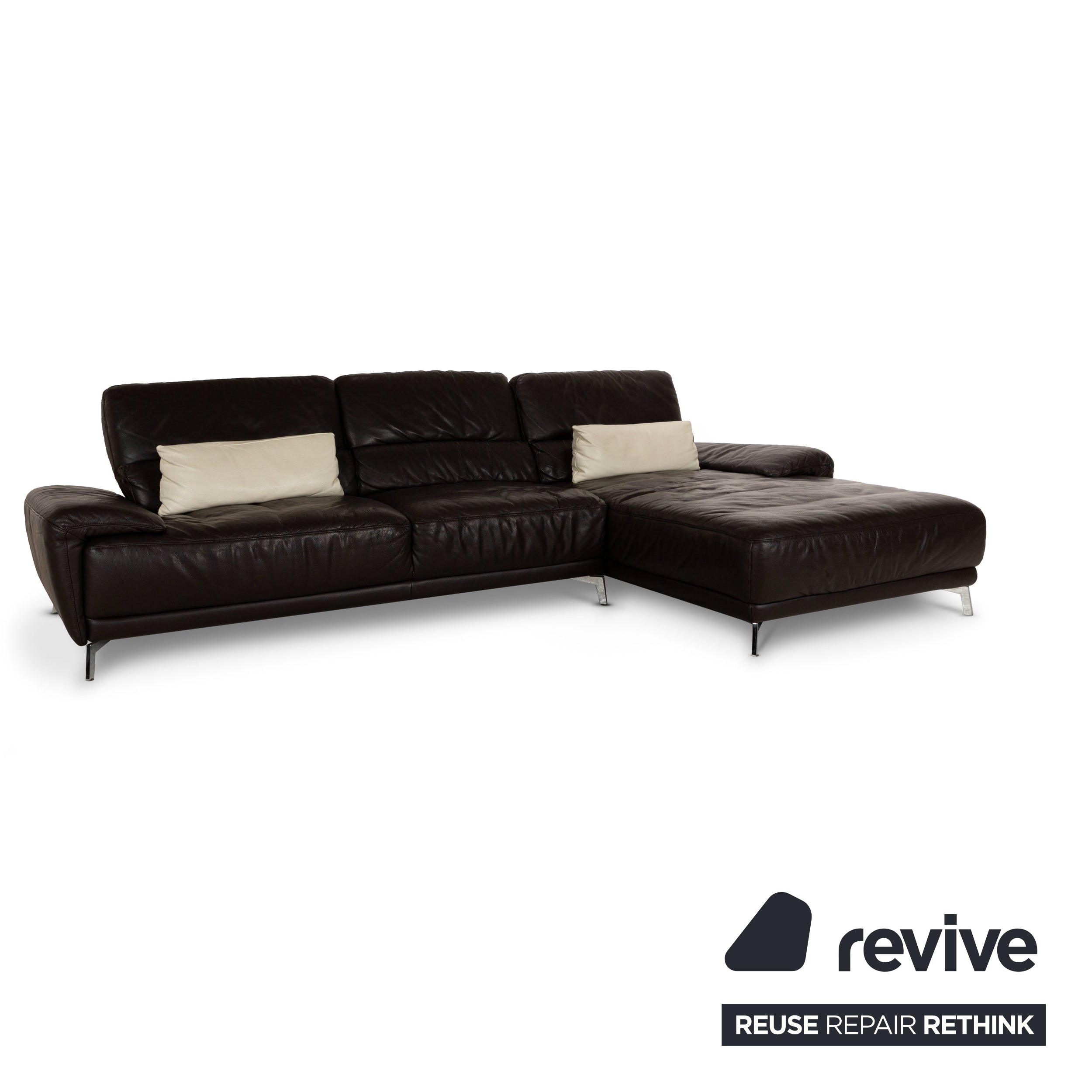 Musterring Leather Corner Sofa Brown Recamiere Right Sofa Couch manual function