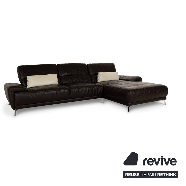 Musterring Leather Corner Sofa Brown Recamiere Right Sofa Couch manual function