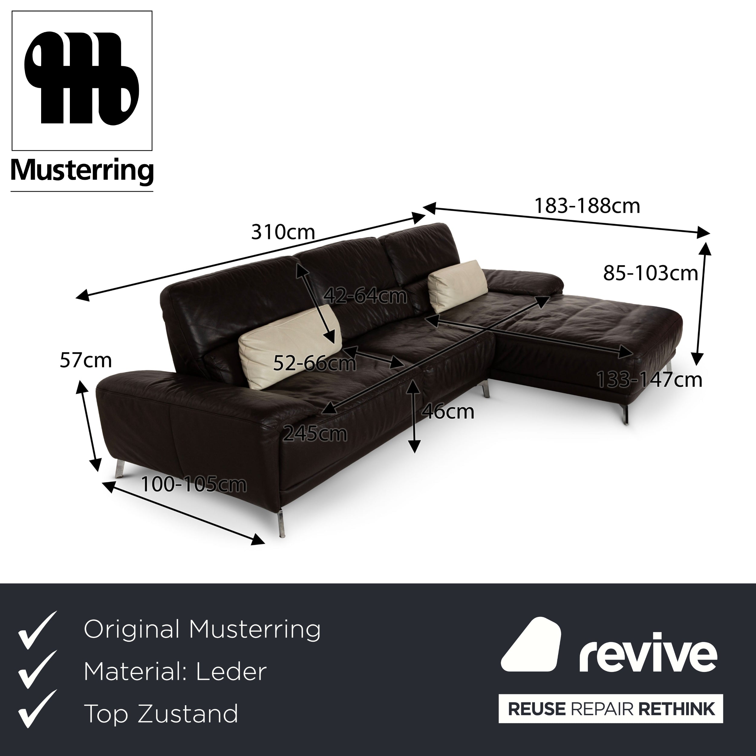 Musterring Leder Ecksofa Braun Recamiere Rechts Sofa Couch manuelle Funktion