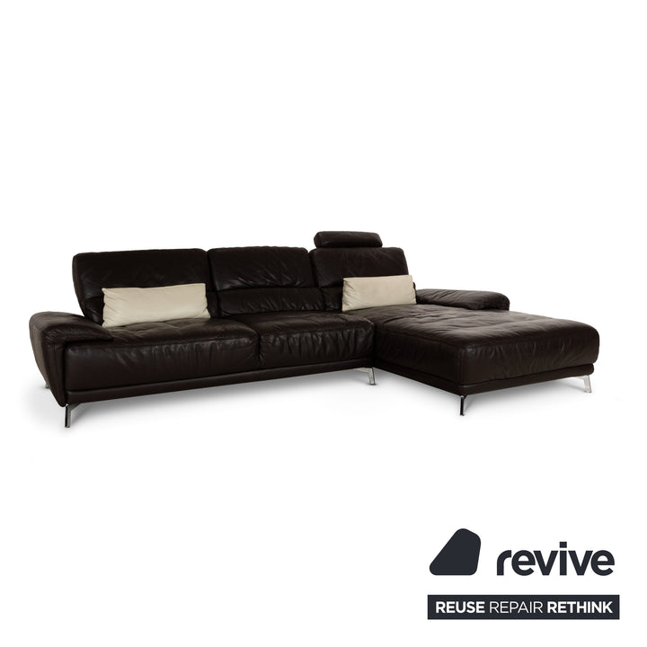 Musterring Leather Corner Sofa Brown Recamiere Right Sofa Couch manual function