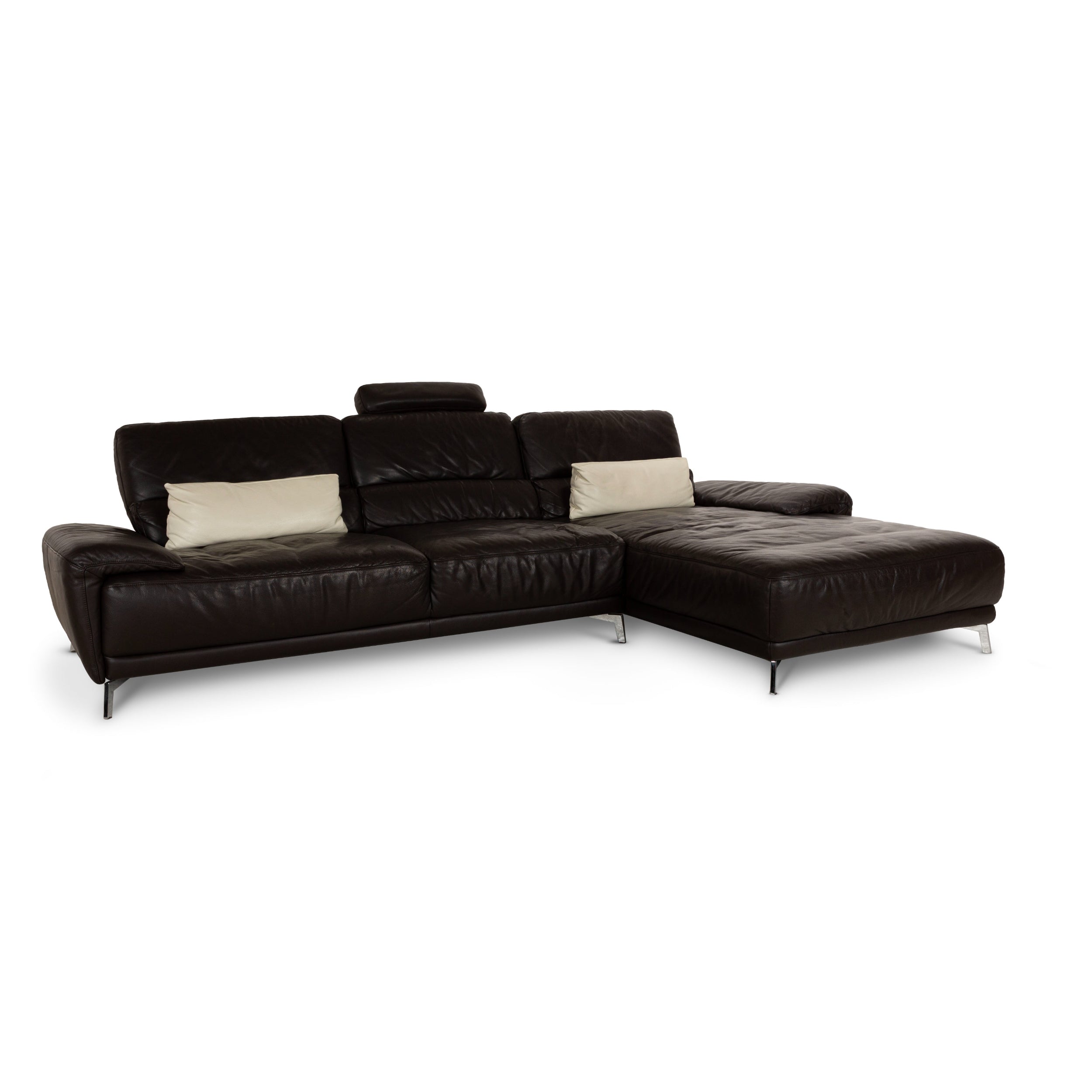 Musterring Leather Corner Sofa Brown Recamiere Right Sofa Couch manual function
