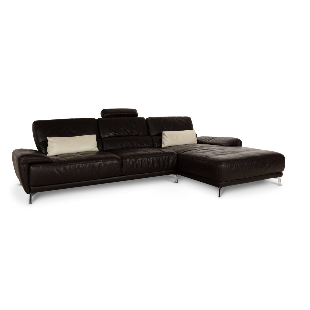 Musterring Leather Corner Sofa Brown Recamiere Right Sofa Couch manual function