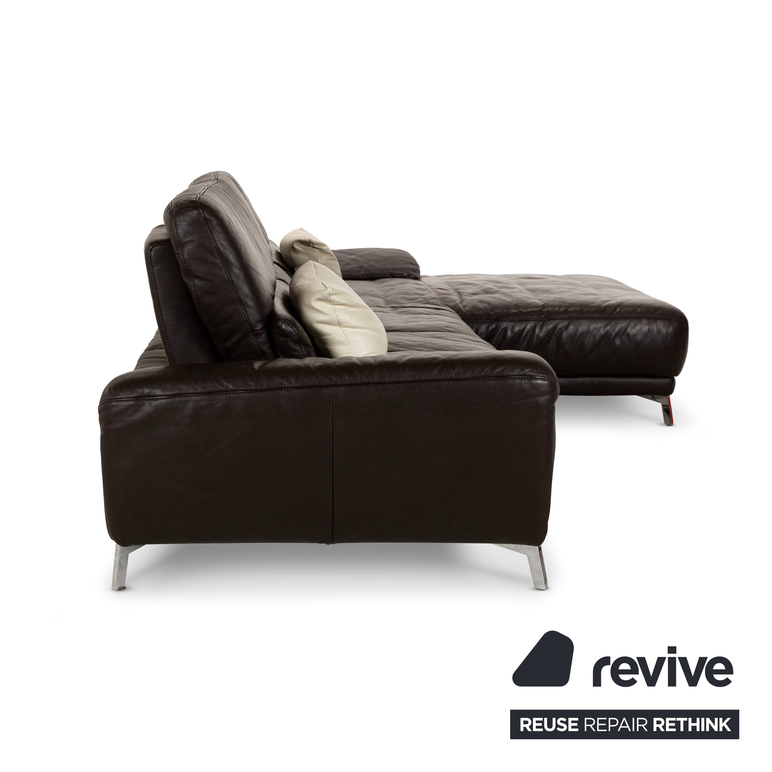 Musterring Leather Corner Sofa Brown Recamiere Right Sofa Couch manual function