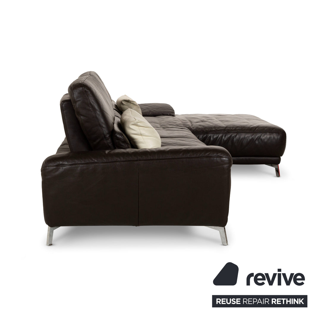 Musterring Leather Corner Sofa Brown Recamiere Right Sofa Couch manual function