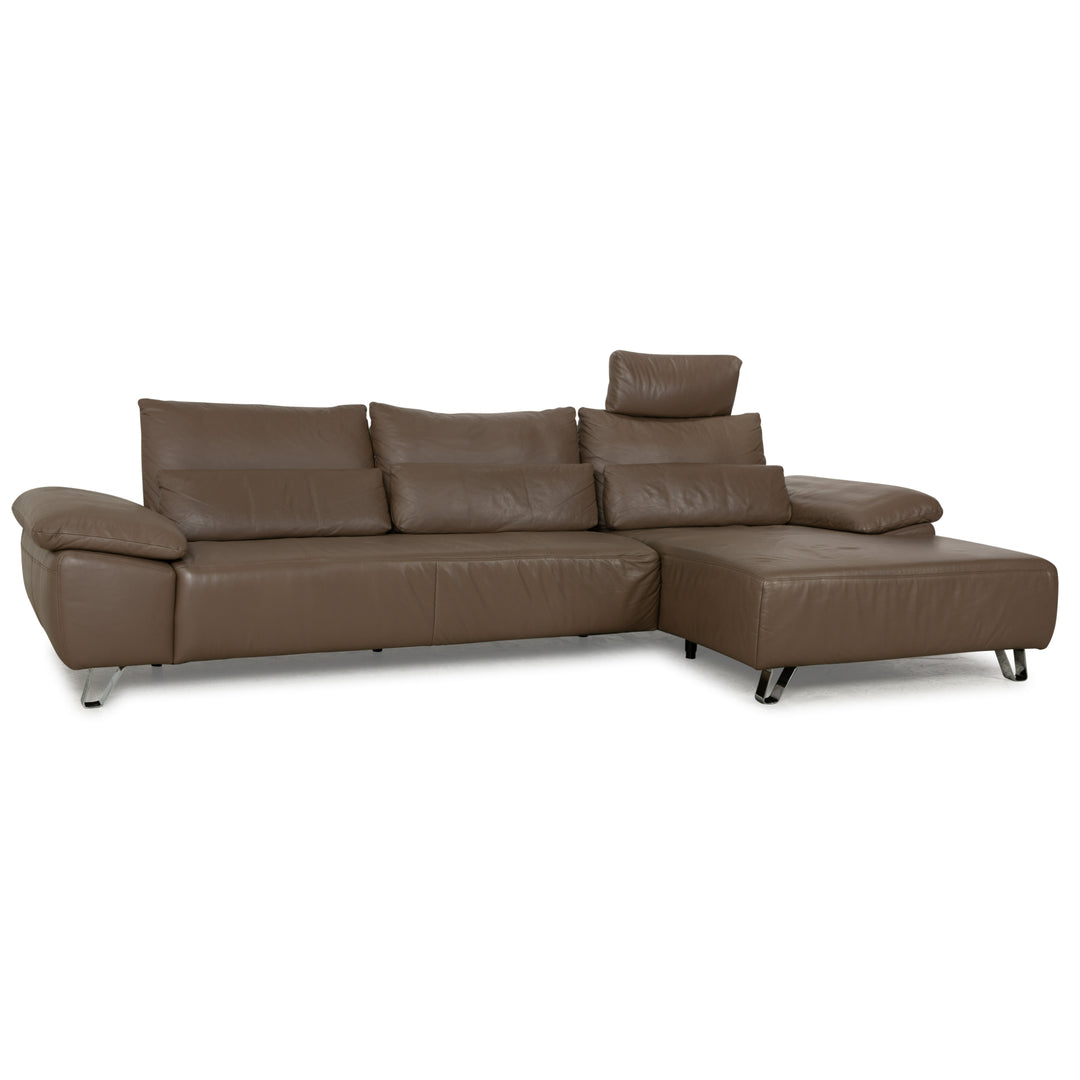 Musterring Leder Ecksofa Braun Taupe Recamiere Rechts manuelle Funktion Sofa Couch