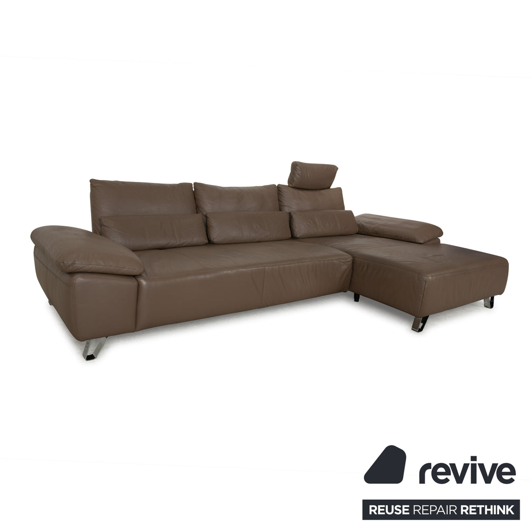 Canapé d'angle en cuir Musterring marron taupe Recamiere droit à fonction manuelle
