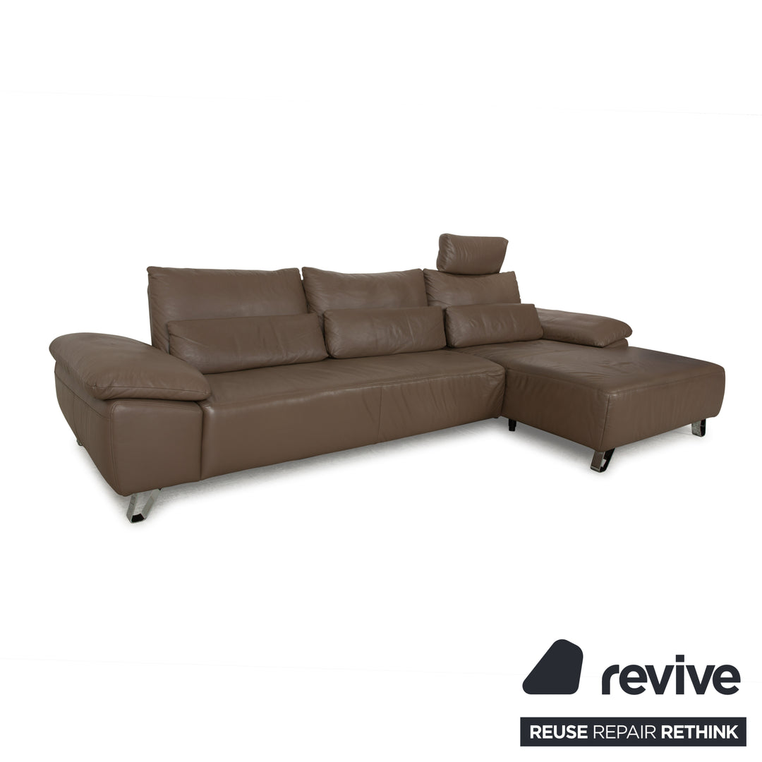 Canapé d'angle en cuir Musterring marron taupe Recamiere droit à fonction manuelle