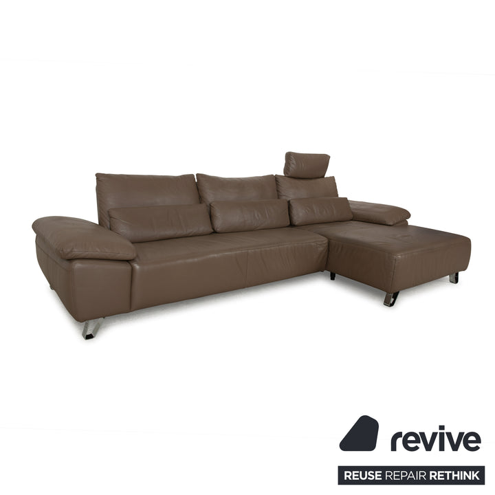 Canapé d'angle en cuir Musterring marron taupe Recamiere droit à fonction manuelle