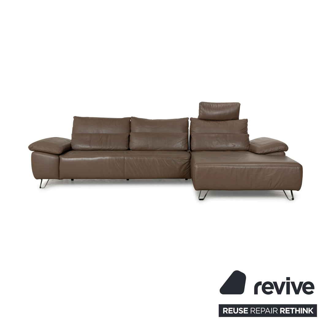 Musterring Leder Ecksofa Braun Taupe Recamiere Rechts manuelle Funktion Sofa Couch