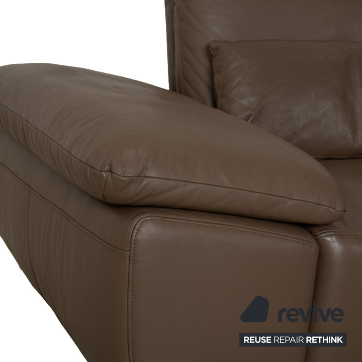 Canapé d'angle en cuir Musterring marron taupe Recamiere droit à fonction manuelle