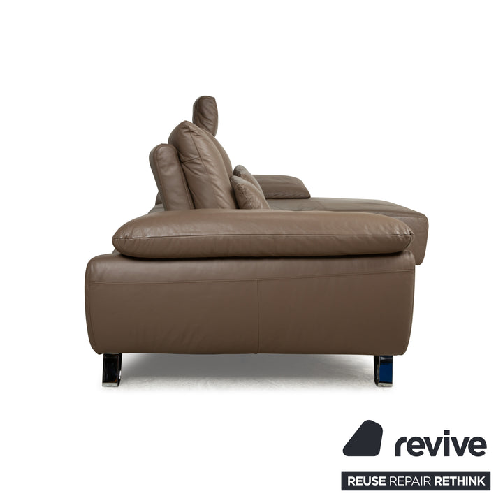 Musterring Leder Ecksofa Braun Taupe Recamiere Rechts manuelle Funktion Sofa Couch