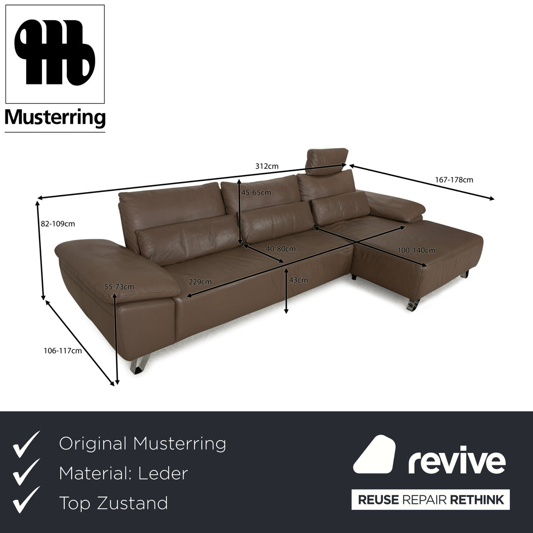 Musterring Leder Ecksofa Braun Taupe Recamiere Rechts manuelle Funktion Sofa Couch