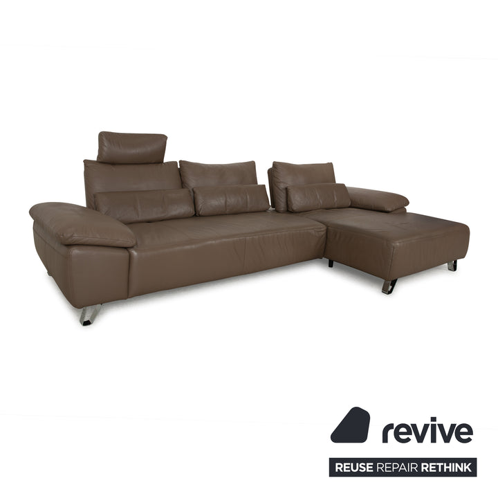 Canapé d'angle en cuir Musterring marron taupe Recamiere droit à fonction manuelle