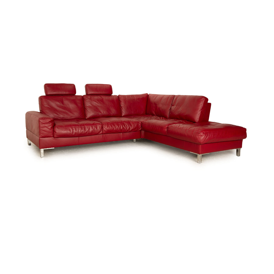 Musterring leather corner sofa red sofa couch manual function