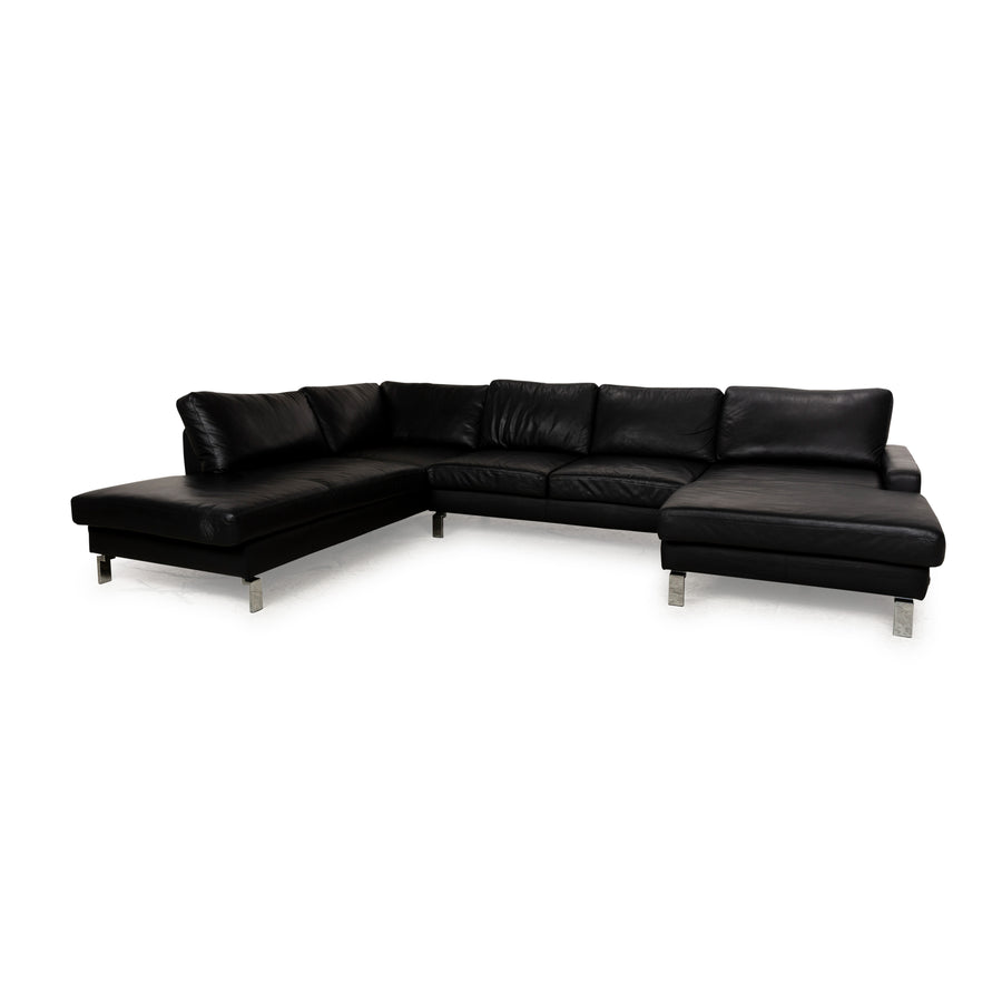 Musterring Leather Corner Sofa Black Recamiere Right Sofa Couch