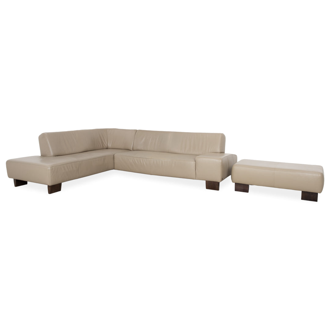 Musterring Leather Wood Corner Sofa Beige Taupe Sofa Couch