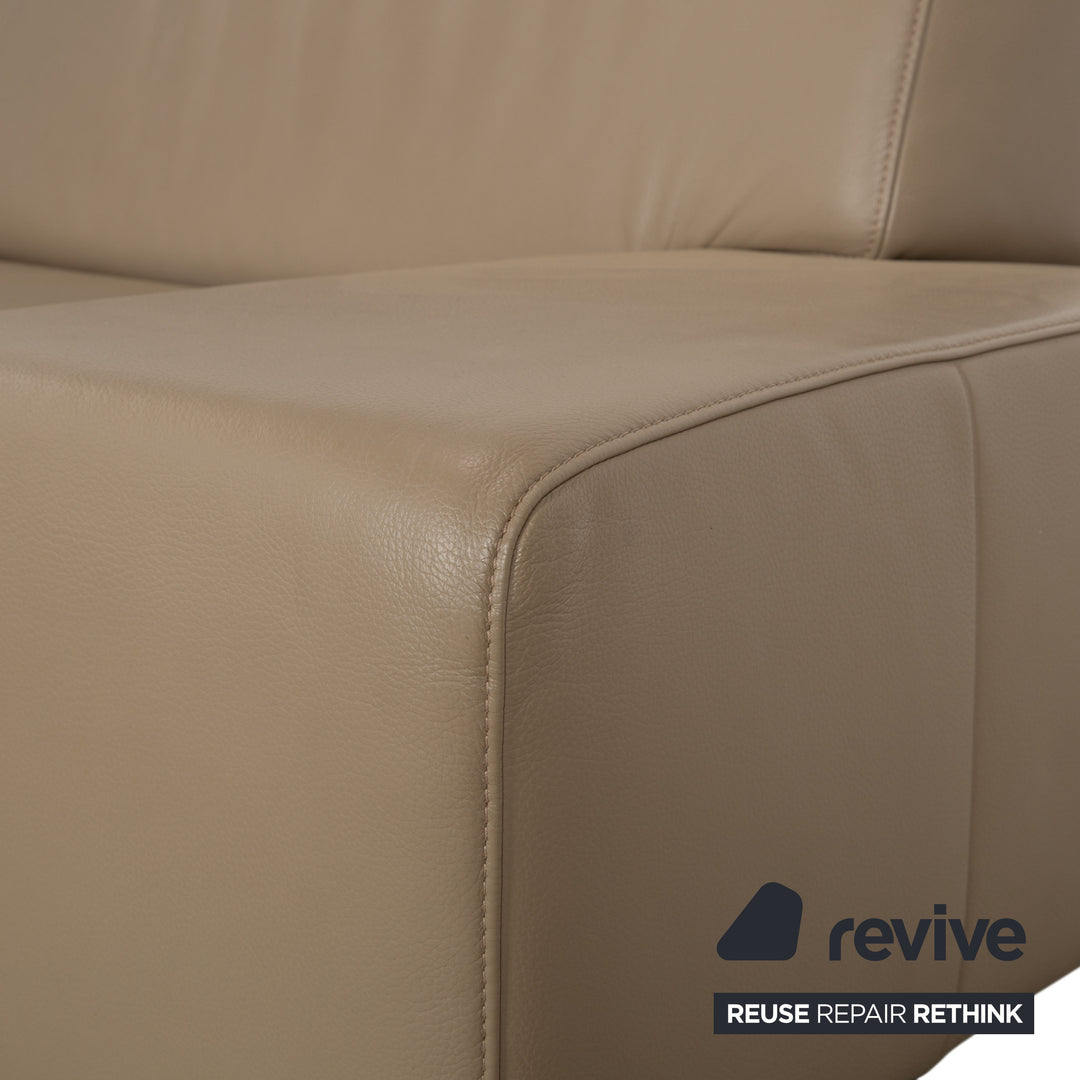 Musterring Leder Holz Ecksofa Beige Taupe Sofa Couch