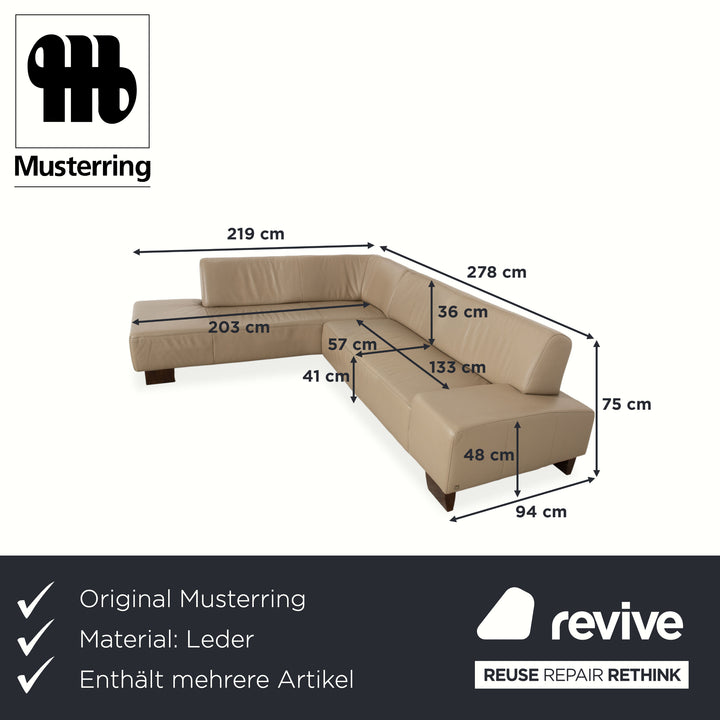 Musterring Leder Holz Ecksofa Beige Taupe Sofa Couch