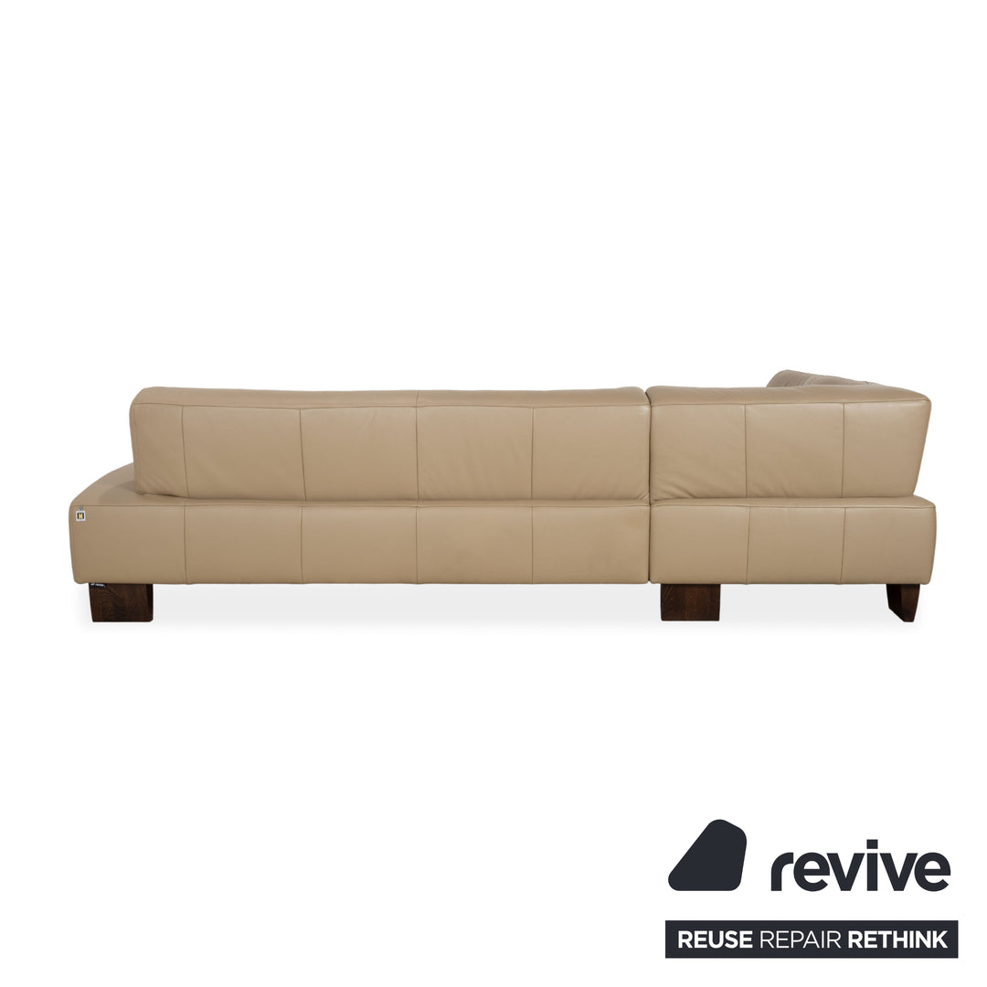 Musterring Leather Wood Corner Sofa Beige Taupe Sofa Couch