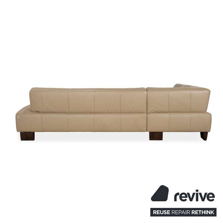 Musterring Leather Wood Corner Sofa Beige Taupe Sofa Couch