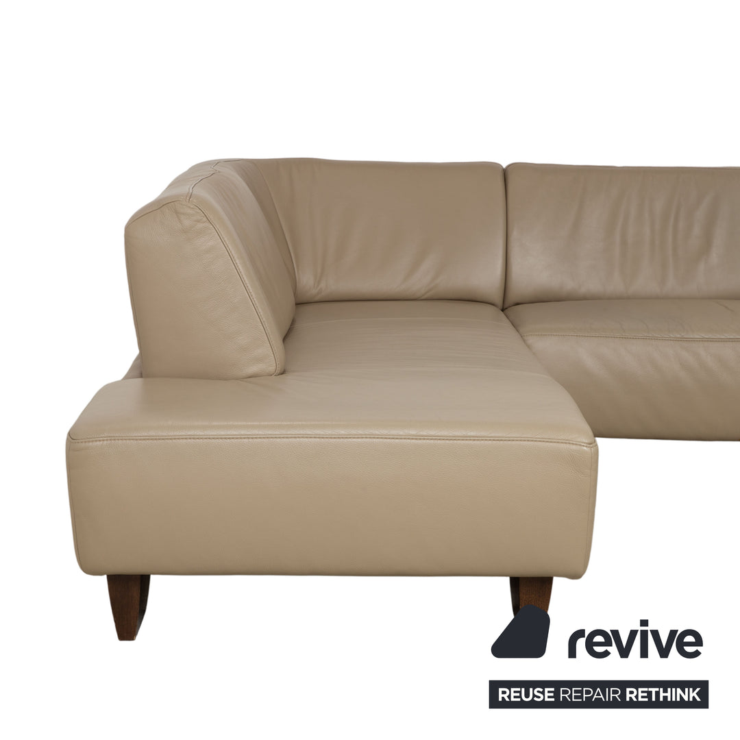 Musterring Leder Holz Ecksofa Beige Taupe Sofa Couch