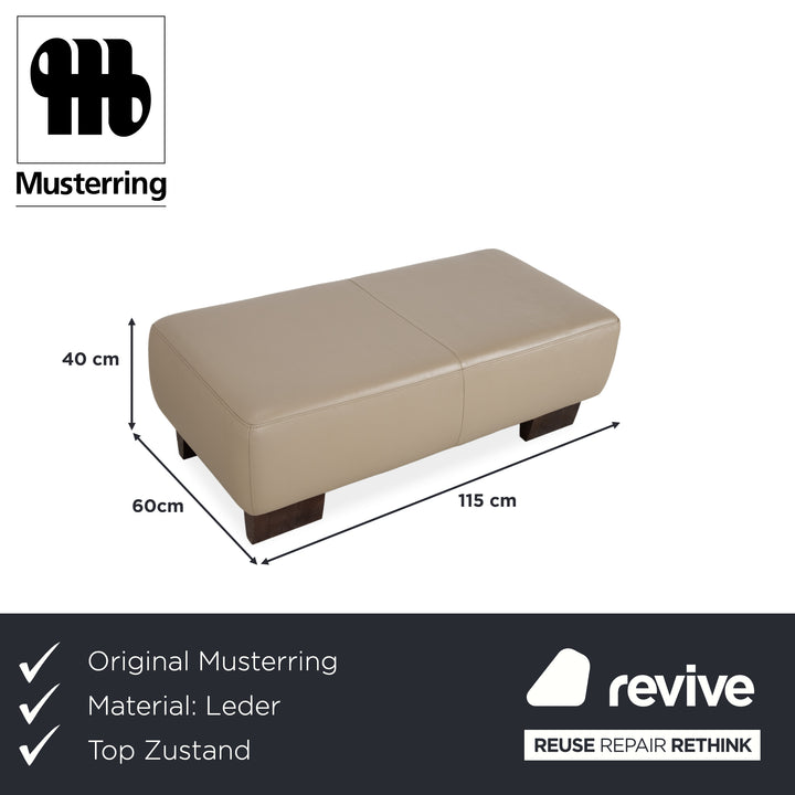 Musterring Leder Holz Hocker Beige Taupe
