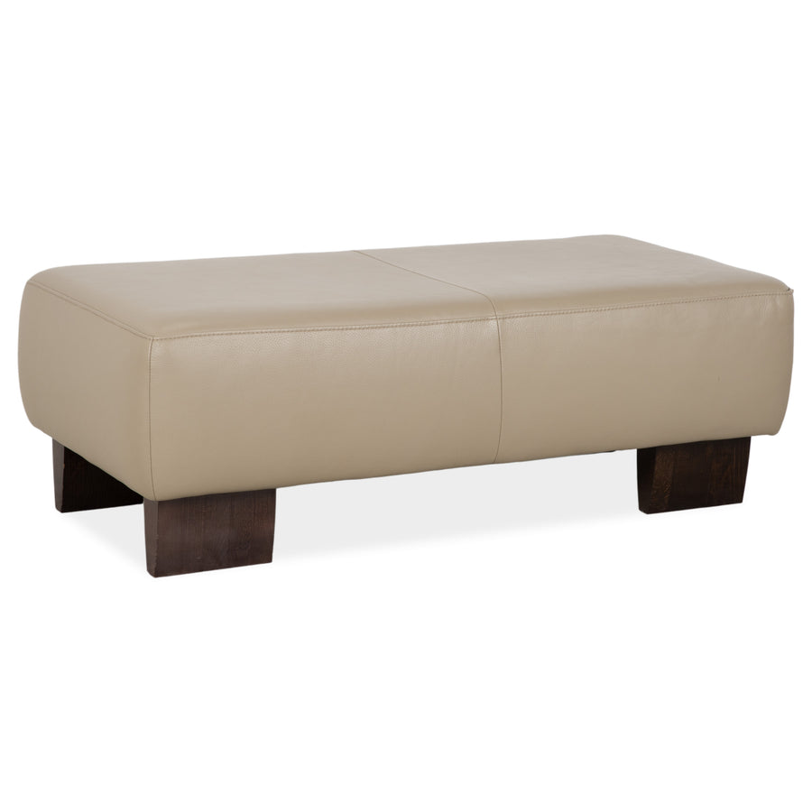 Musterring Leder Holz Hocker Beige Taupe