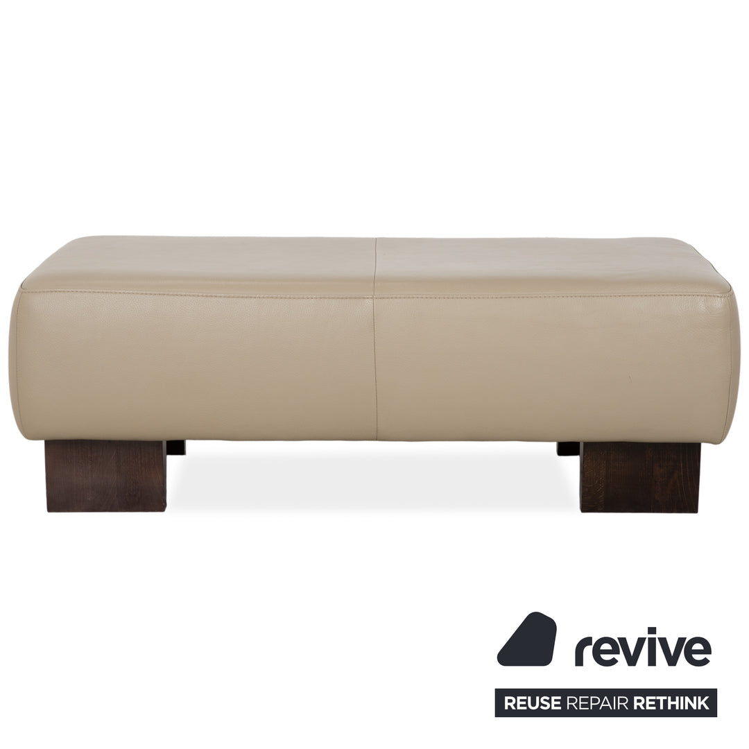 Musterring Leder Holz Hocker Beige Taupe