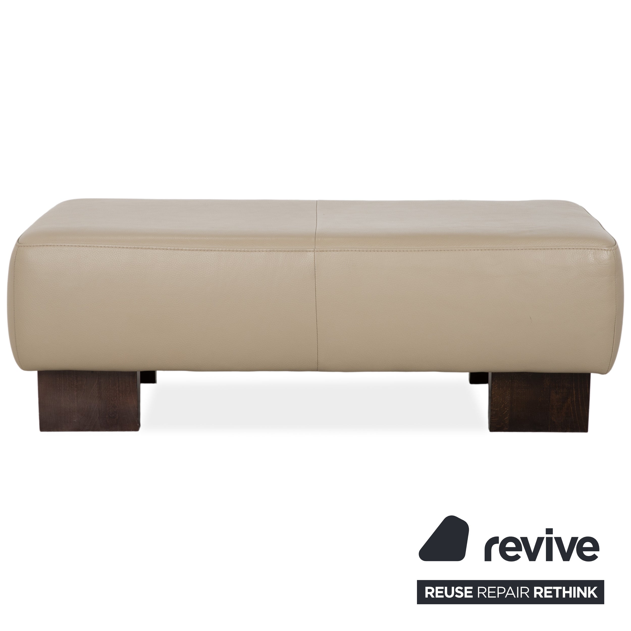 Musterring Leder Holz Hocker Beige Taupe