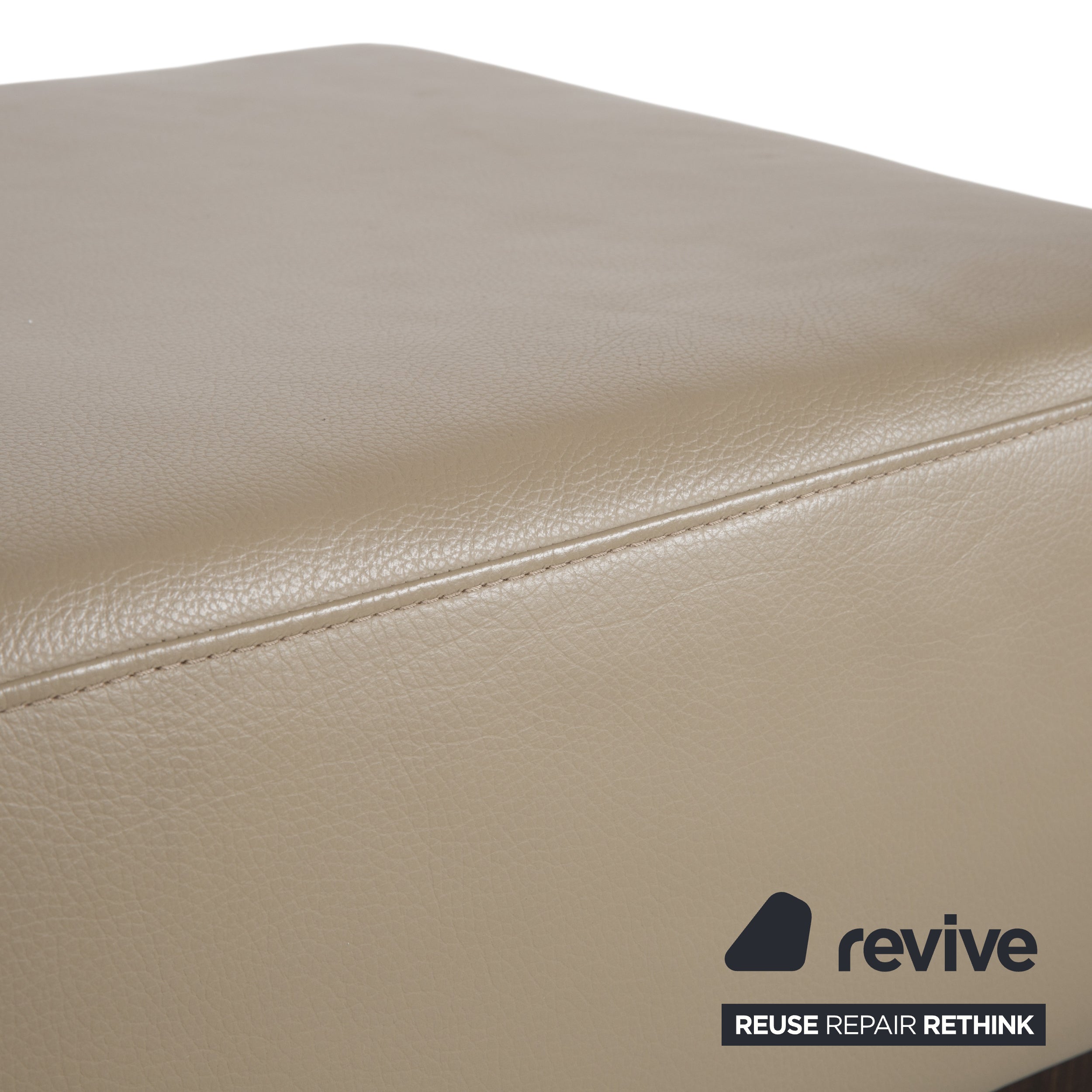 Musterring Leder Holz Hocker Beige Taupe