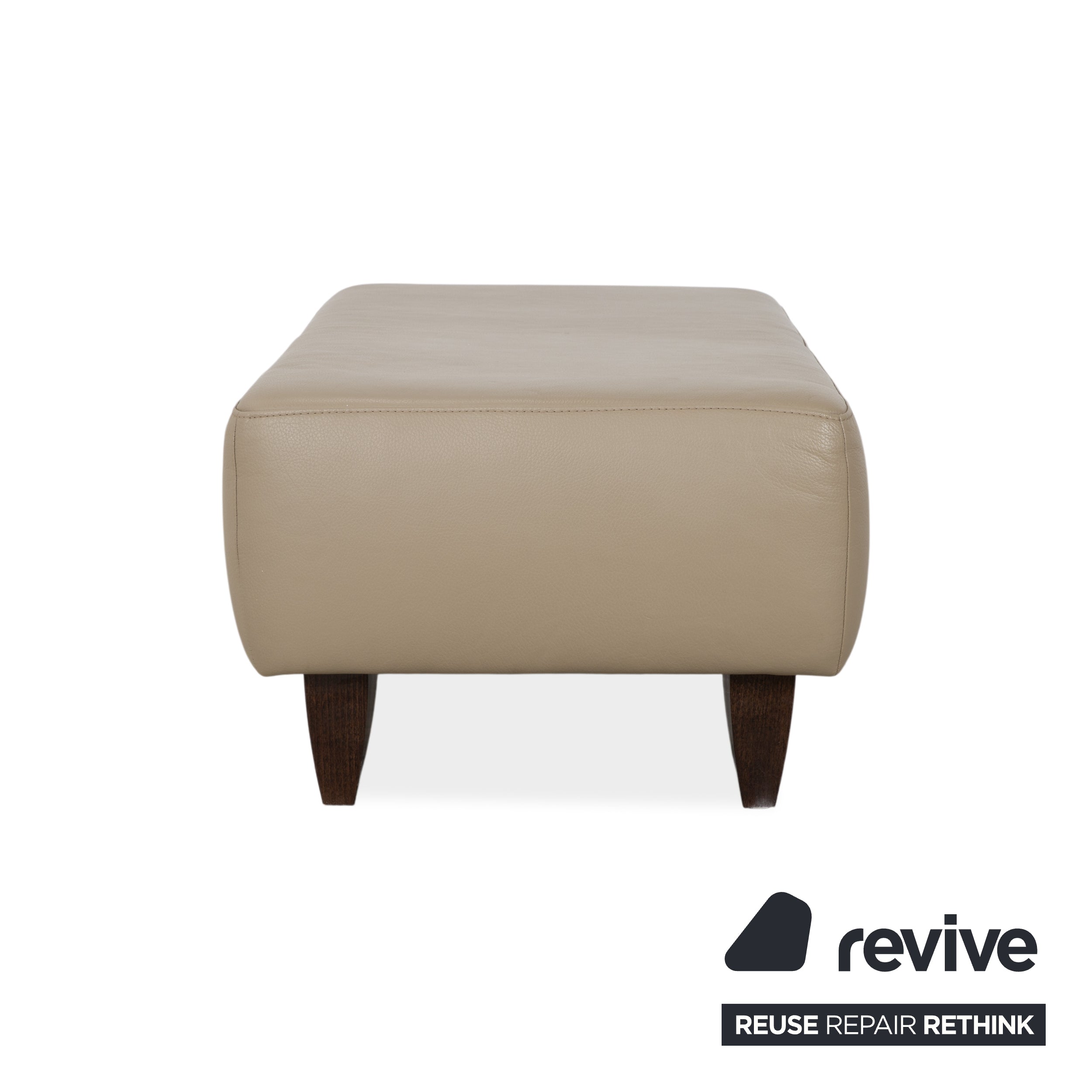 Musterring Leder Holz Hocker Beige Taupe
