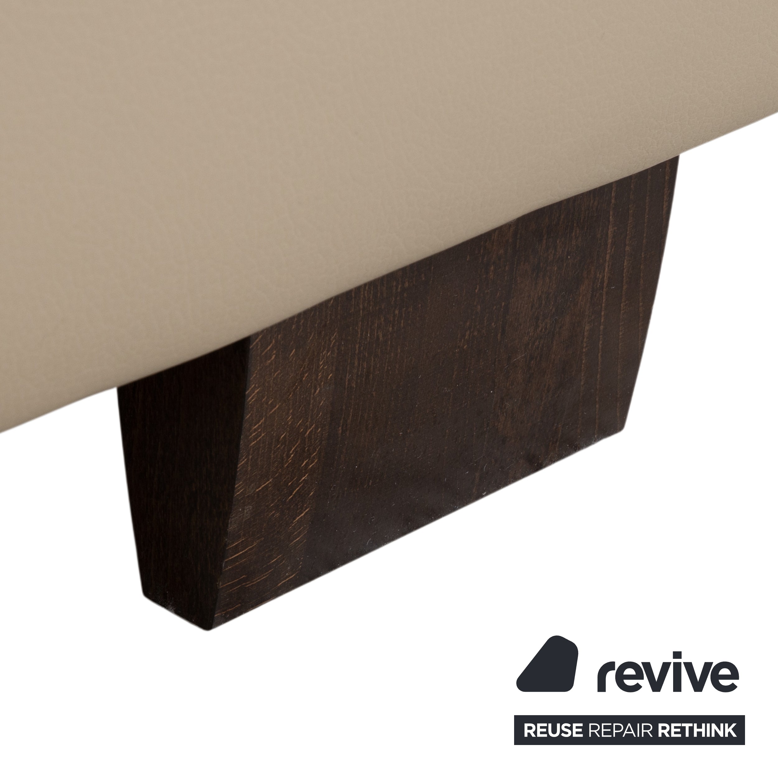Musterring Leder Holz Hocker Beige Taupe