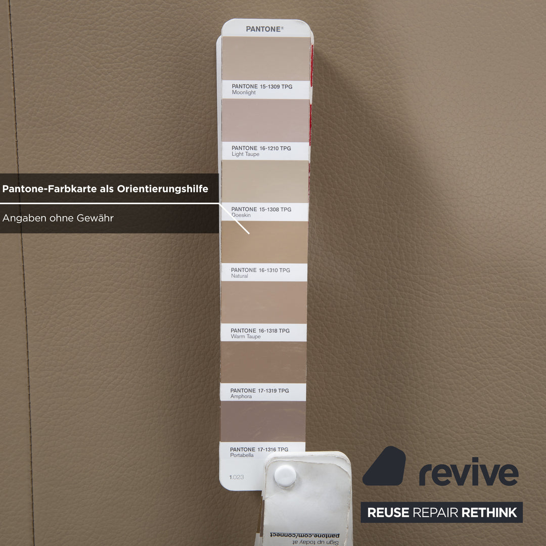 Musterring Leder Holz Hocker Beige Taupe