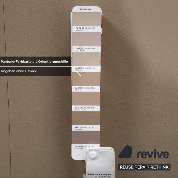 Musterring Leder Holz Hocker Beige Taupe