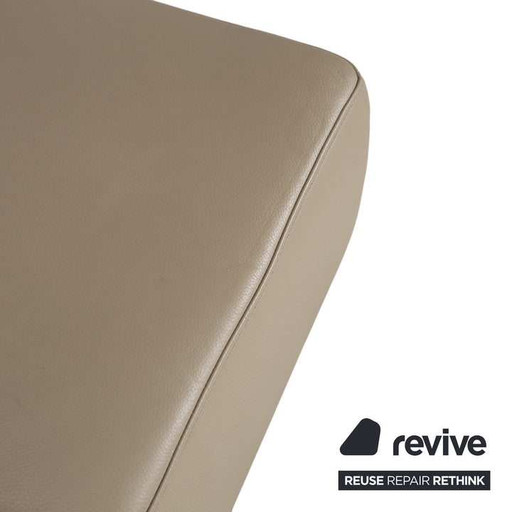 Musterring Leder Holz Hocker Beige Taupe