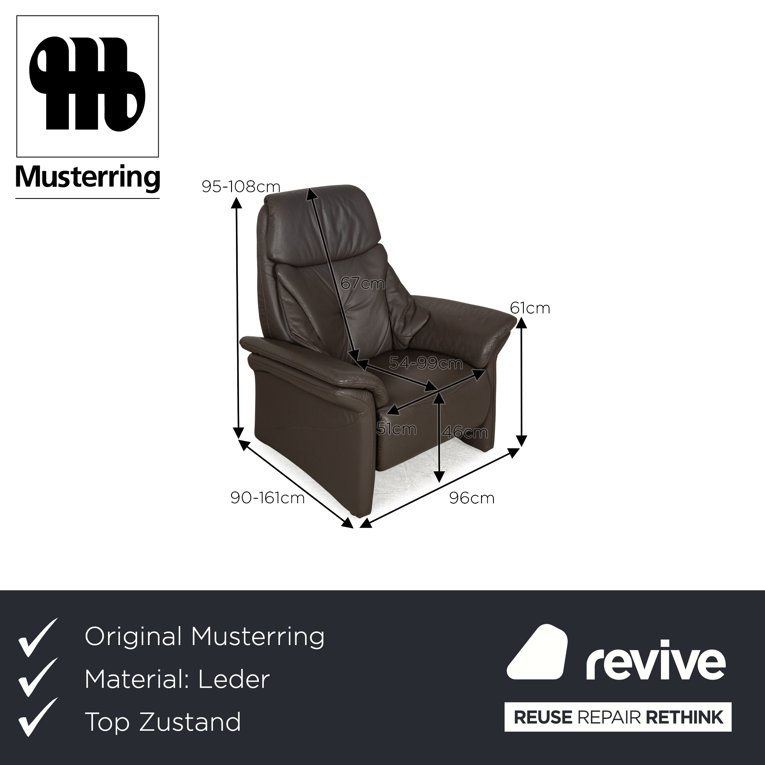 Musterring Leather Armchair Brown Manual Function
