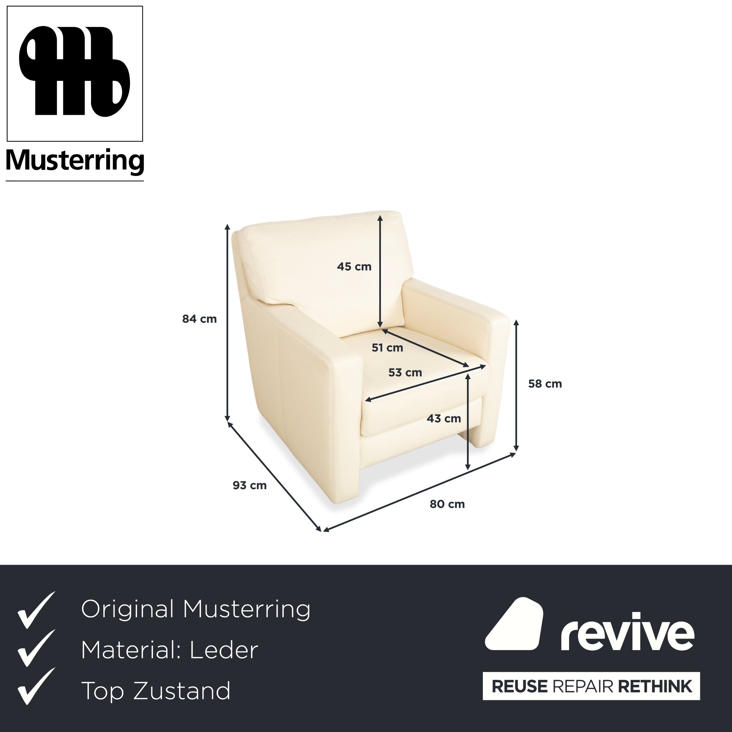 Musterring Leder Sessel Creme Beige Off-White