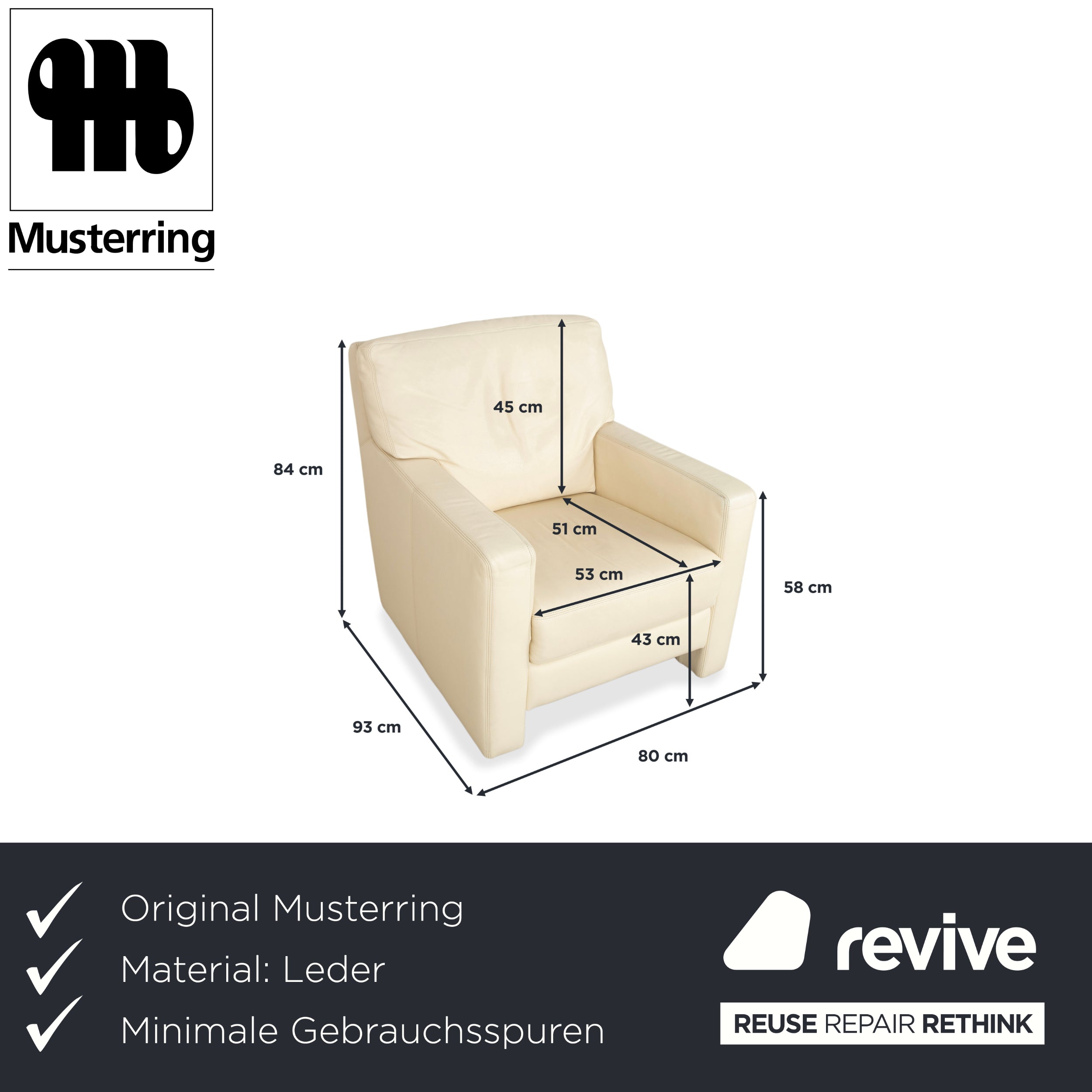 Musterring Leder Sessel Creme Beige Off-White