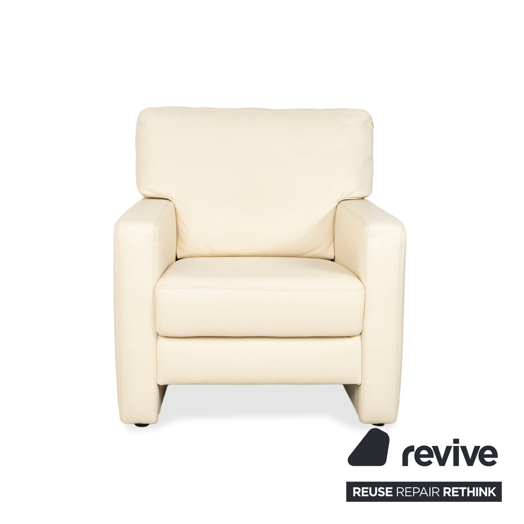 Fauteuil en cuir Musterring, beige crème, blanc cassé