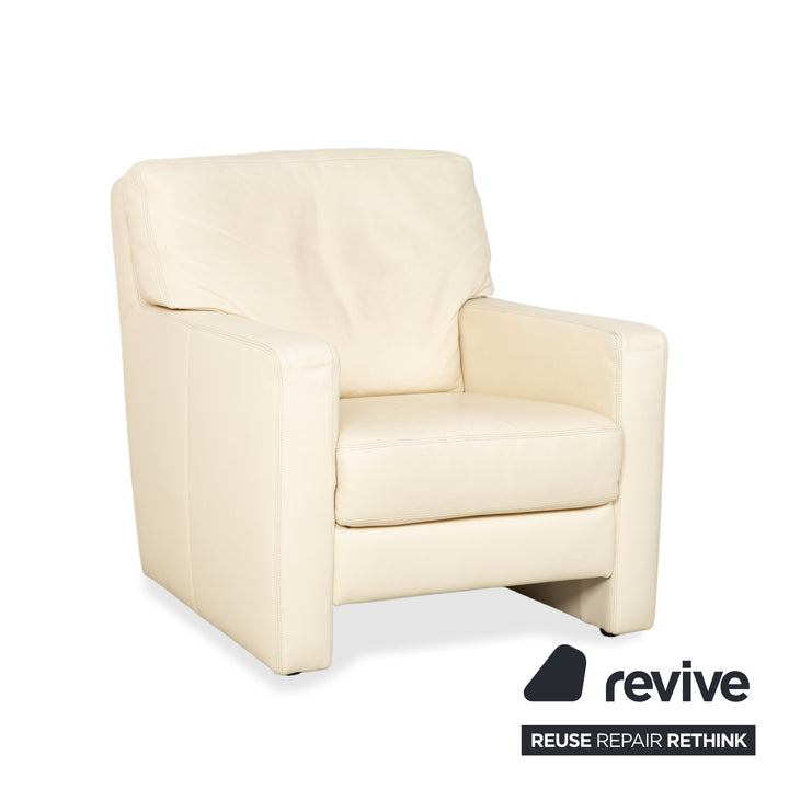 Fauteuil en cuir Musterring, beige crème, blanc cassé